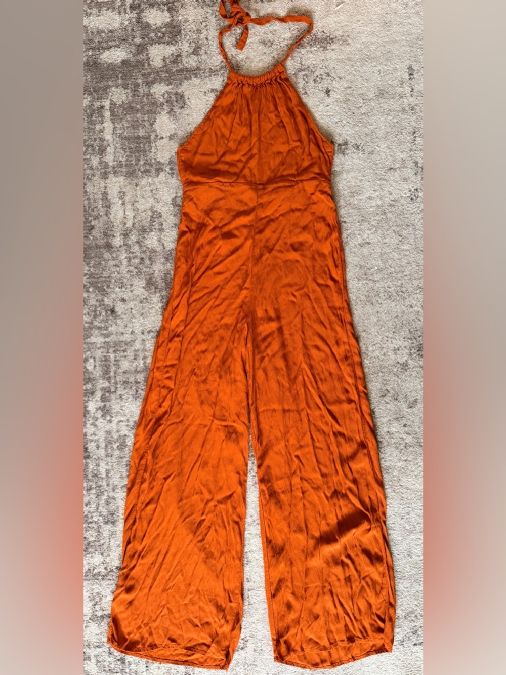 FOREVER 21 Sleeveless Halter Wide-Leg Jumpsuit in Burnt Orange